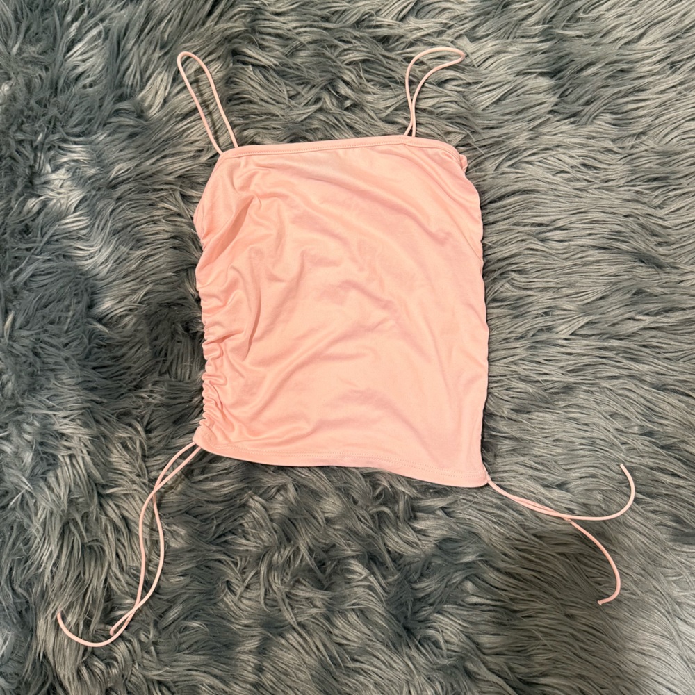 Forever 21 Ruched Tie Up Tank Top - Size Small | Color: Baby Pink